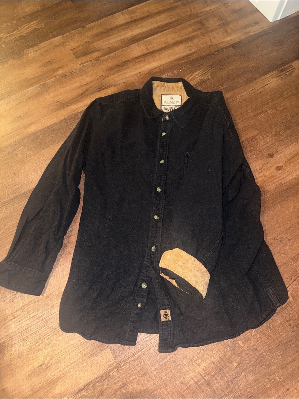 Legendary Whitetails Black Corduroy Button-Up Shirt Jacket with Tan Accent